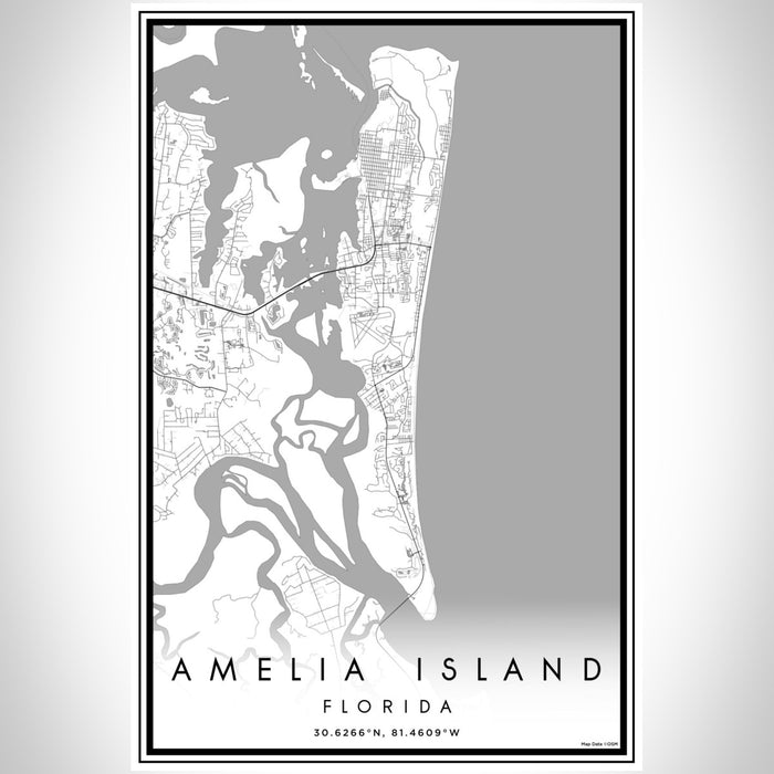 Amelia Island Florida Map Print Portrait Orientation in Classic Style With Shaded Background