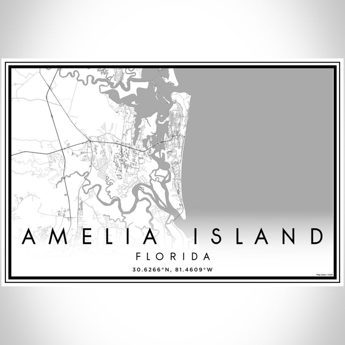 Amelia Island Florida Map Print Landscape Orientation in Classic Style With Shaded Background