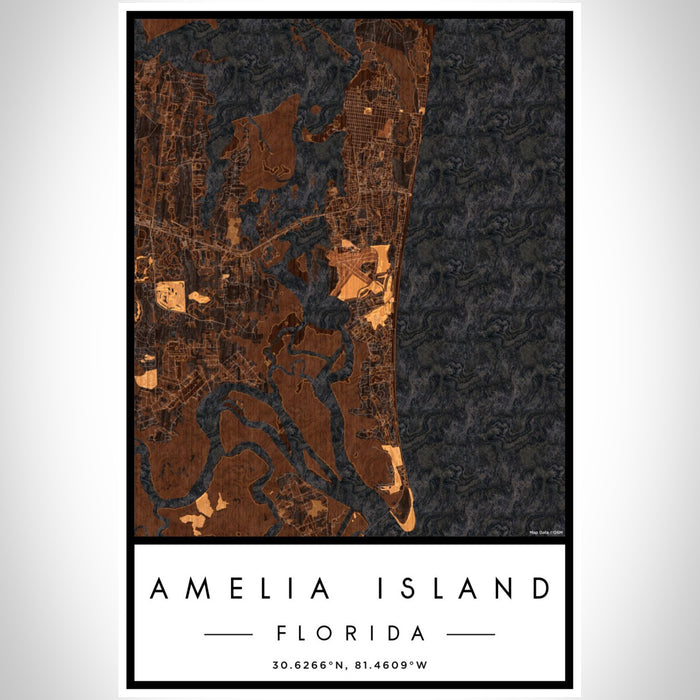 Amelia Island Florida Map Print Portrait Orientation in Ember Style With Shaded Background