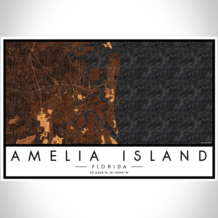 Amelia Island Florida Map Print Landscape Orientation in Ember Style With Shaded Background