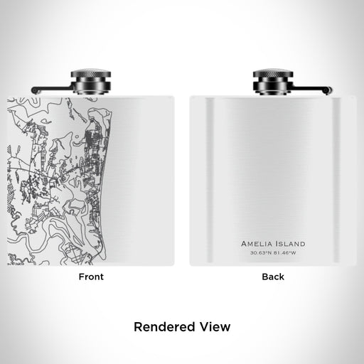 Rendered View of Amelia Island Florida Map Engraving on 6oz Stainless Steel Flask in White