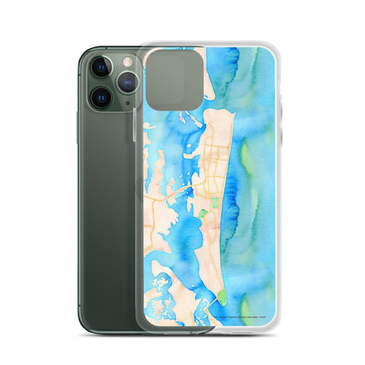 Custom Amelia Island Florida Map Phone Case in Watercolor on Table with Laptop and Plant