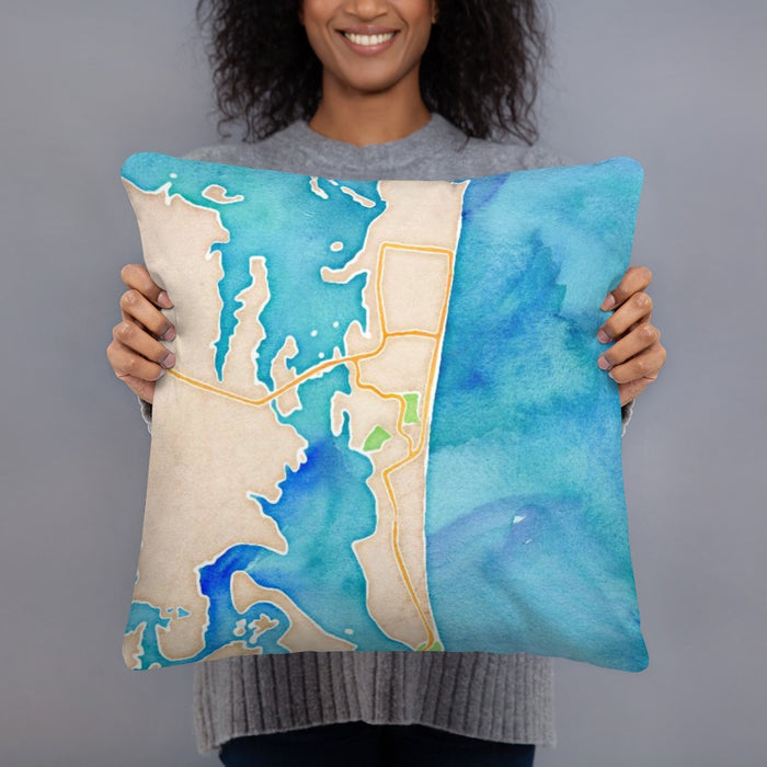 Person holding 18x18 Custom Amelia Island Florida Map Throw Pillow in Watercolor