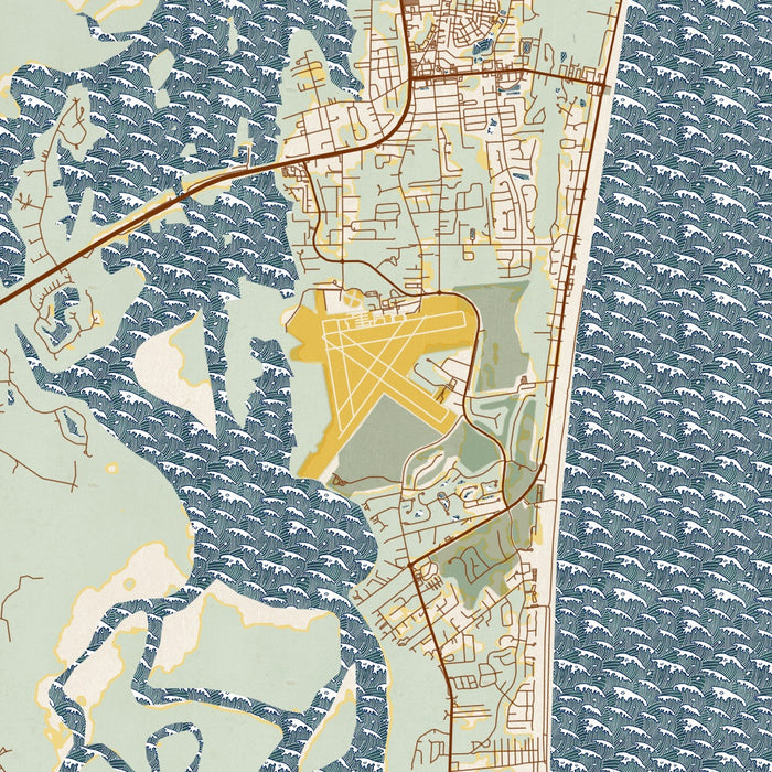Amelia Island Florida Map Print in Woodblock Style Zoomed In Close Up Showing Details