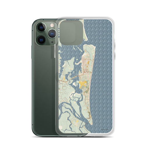 Custom Amelia Island Florida Map Phone Case in Woodblock on Table with Laptop and Plant