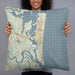 Person holding 22x22 Custom Amelia Island Florida Map Throw Pillow in Woodblock