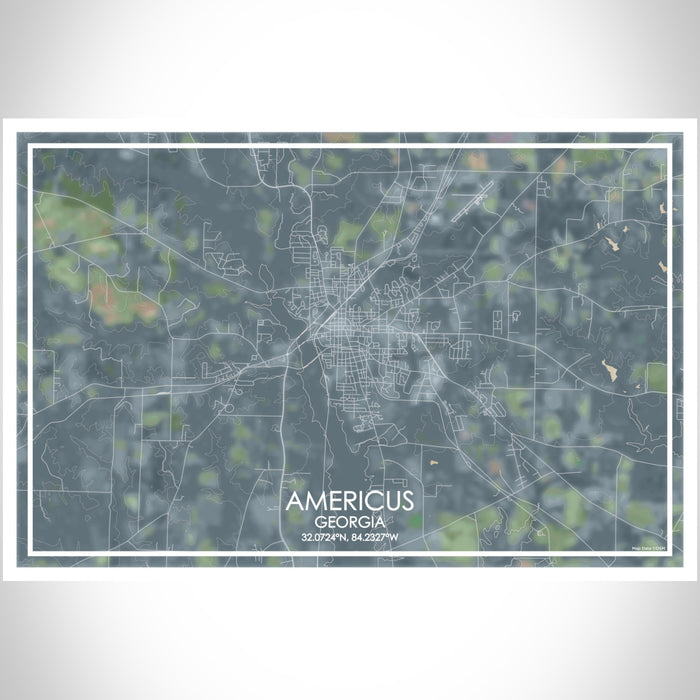 Americus Georgia Map Print Landscape Orientation in Afternoon Style With Shaded Background