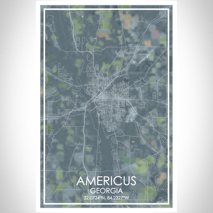 Americus Georgia Map Print Portrait Orientation in Afternoon Style With Shaded Background