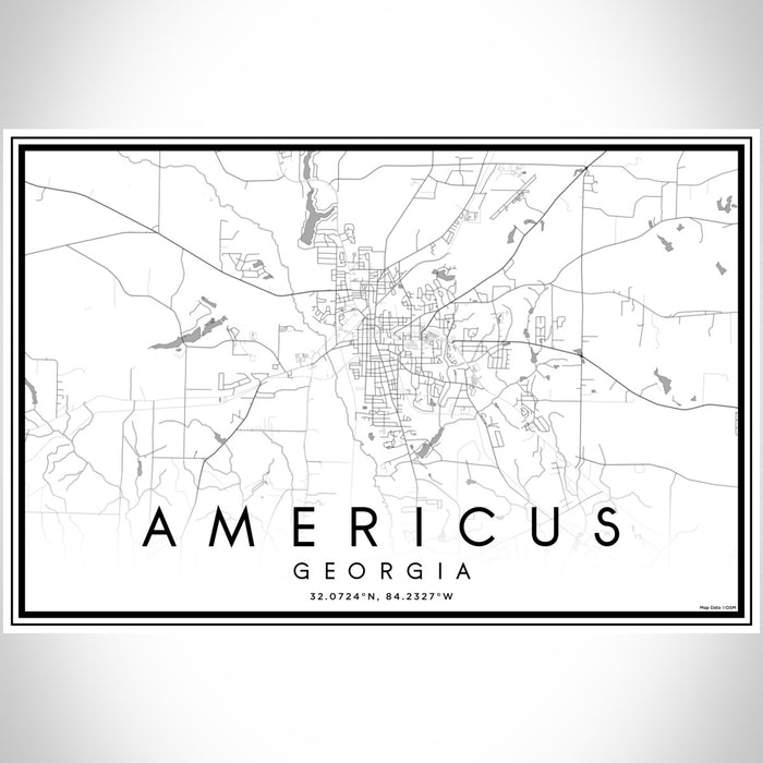 Americus Georgia Map Print Landscape Orientation in Classic Style With Shaded Background