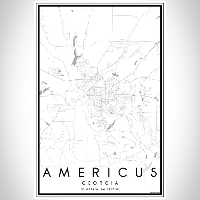 Americus Georgia Map Print Portrait Orientation in Classic Style With Shaded Background