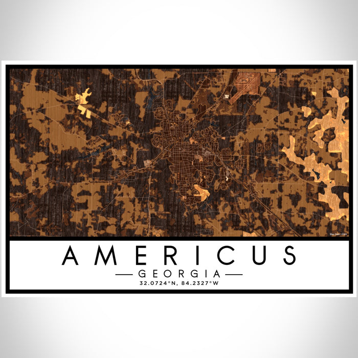 Americus Georgia Map Print Landscape Orientation in Ember Style With Shaded Background