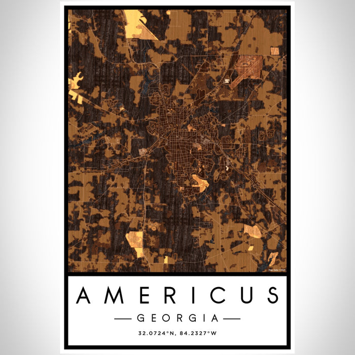 Americus Georgia Map Print Portrait Orientation in Ember Style With Shaded Background