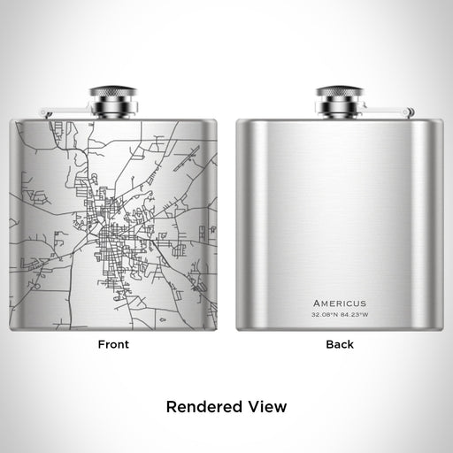 Rendered View of Americus Georgia Map Engraving on 6oz Stainless Steel Flask