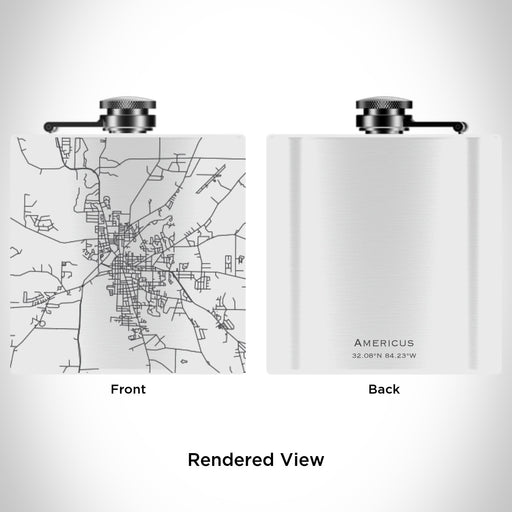 Rendered View of Americus Georgia Map Engraving on 6oz Stainless Steel Flask in White
