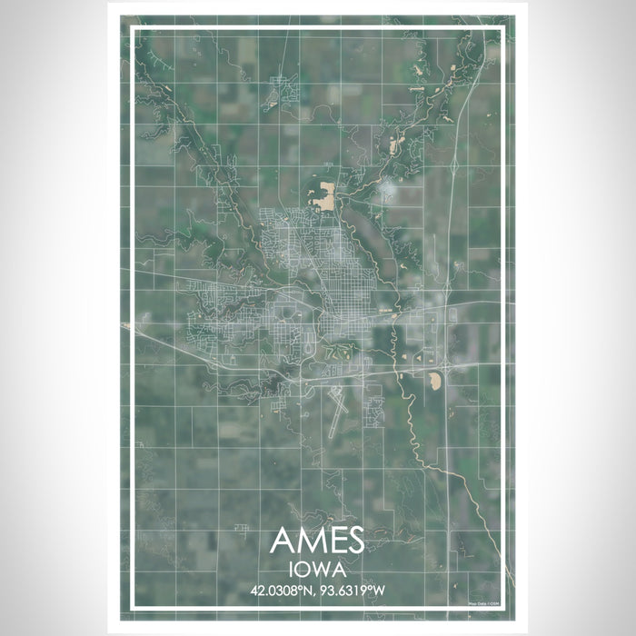 Ames Iowa Map Print Portrait Orientation in Afternoon Style With Shaded Background