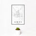 12x18 Ames Iowa Map Print Portrait Orientation in Classic Style With Small Cactus Plant in White Planter