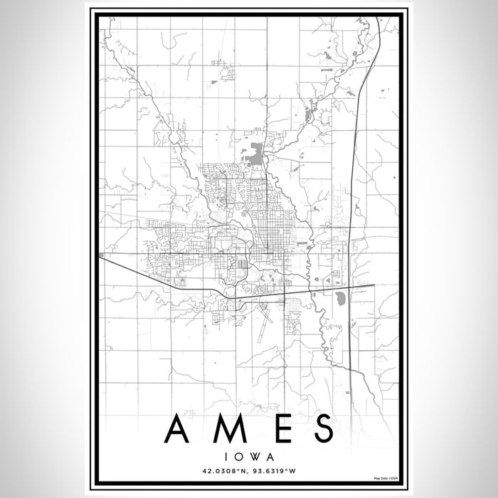 Ames Iowa Map Print Portrait Orientation in Classic Style With Shaded Background