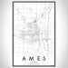 Ames Iowa Map Print Portrait Orientation in Classic Style With Shaded Background