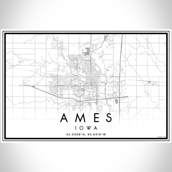 Ames Iowa Map Print Landscape Orientation in Classic Style With Shaded Background