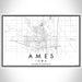 Ames Iowa Map Print Landscape Orientation in Classic Style With Shaded Background