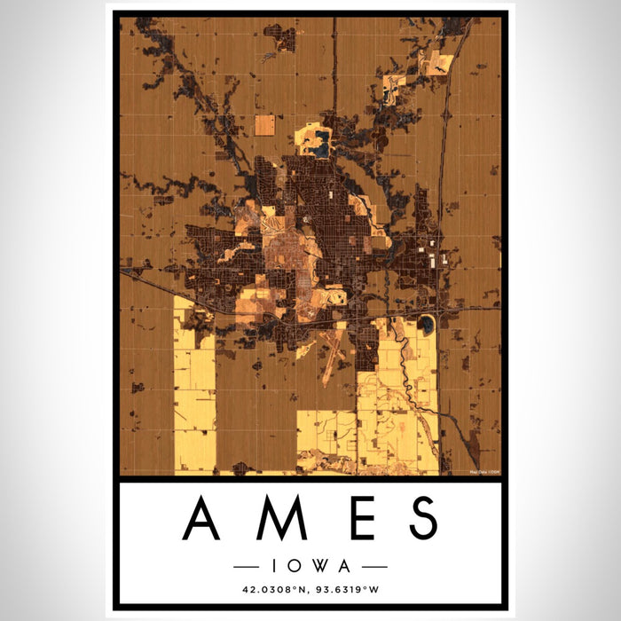 Ames Iowa Map Print Portrait Orientation in Ember Style With Shaded Background