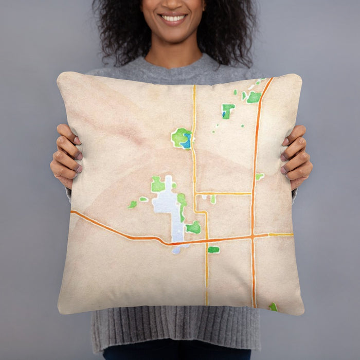 Person holding 18x18 Custom Ames Iowa Map Throw Pillow in Watercolor