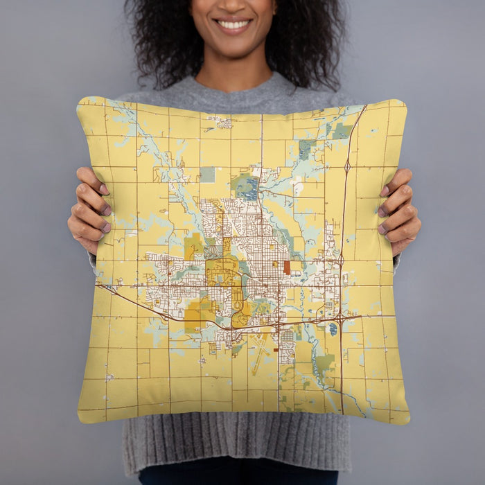 Person holding 18x18 Custom Ames Iowa Map Throw Pillow in Woodblock