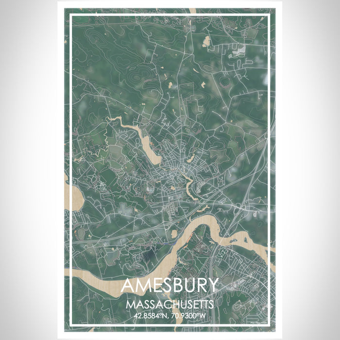 Amesbury Massachusetts Map Print Portrait Orientation in Afternoon Style With Shaded Background