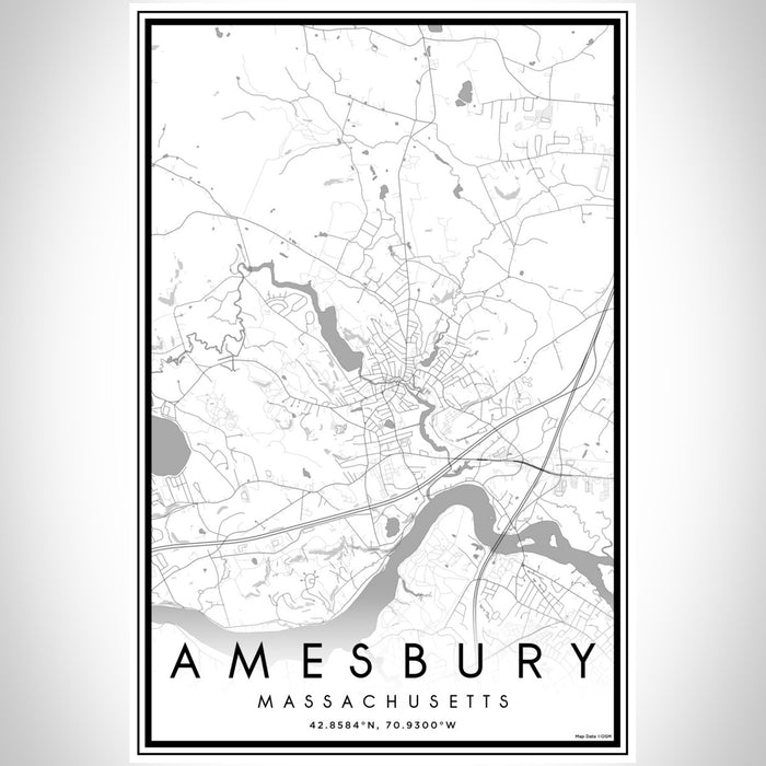 Amesbury Massachusetts Map Print Portrait Orientation in Classic Style With Shaded Background