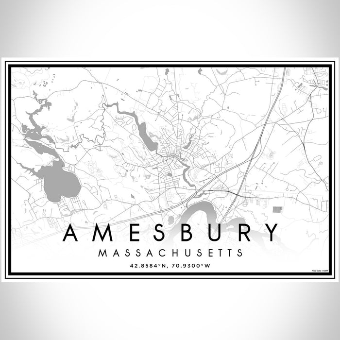 Amesbury Massachusetts Map Print Landscape Orientation in Classic Style With Shaded Background