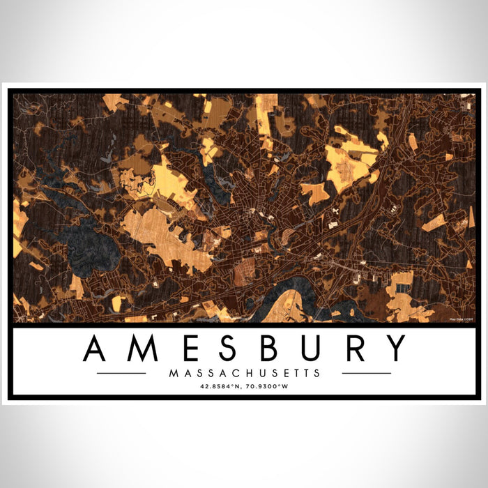 Amesbury Massachusetts Map Print Landscape Orientation in Ember Style With Shaded Background