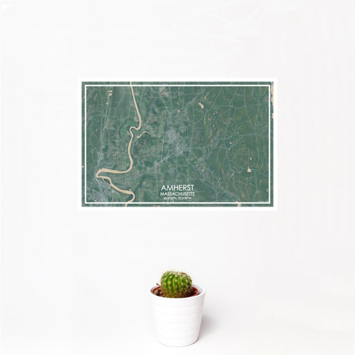 12x18 Amherst Massachusetts Map Print Landscape Orientation in Afternoon Style With Small Cactus Plant in White Planter
