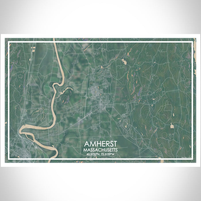 Amherst Massachusetts Map Print Landscape Orientation in Afternoon Style With Shaded Background