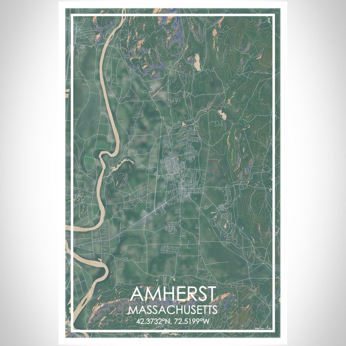 Amherst Massachusetts Map Print Portrait Orientation in Afternoon Style With Shaded Background