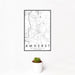 12x18 Amherst Massachusetts Map Print Portrait Orientation in Classic Style With Small Cactus Plant in White Planter