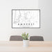 24x36 Amherst Massachusetts Map Print Landscape Orientation in Classic Style Behind 2 Chairs Table and Potted Plant