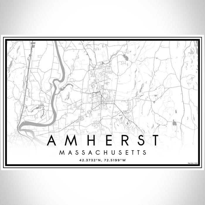 Amherst Massachusetts Map Print Landscape Orientation in Classic Style With Shaded Background