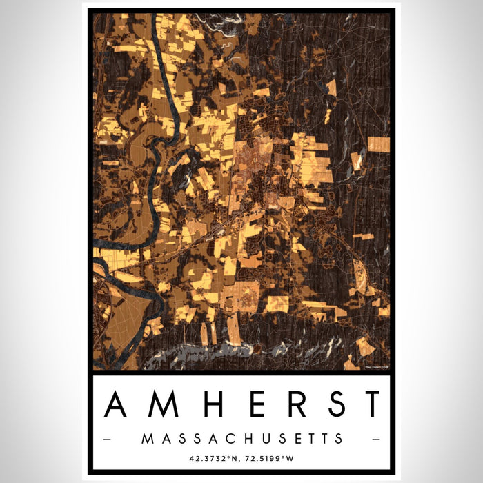 Amherst Massachusetts Map Print Portrait Orientation in Ember Style With Shaded Background