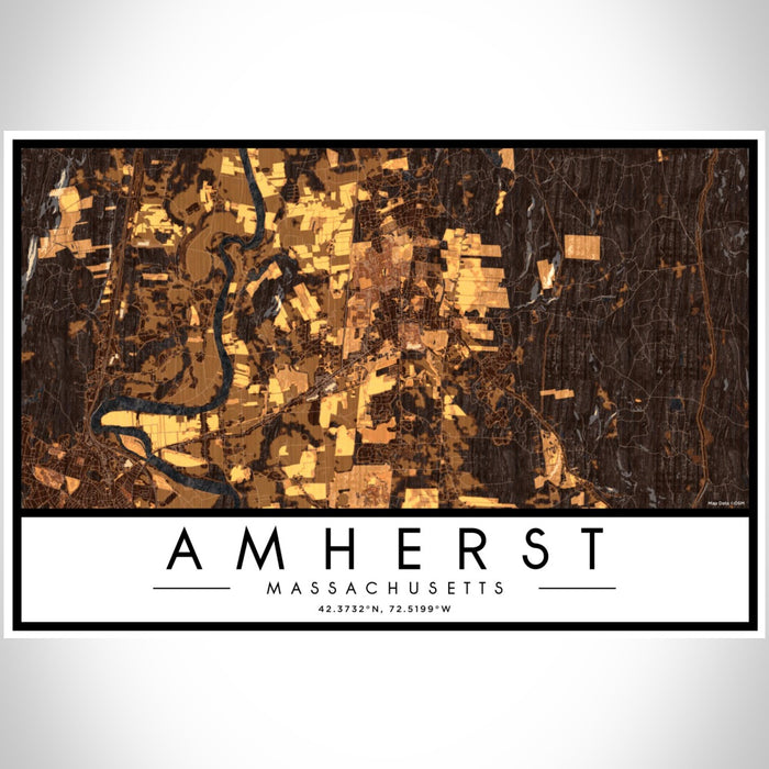 Amherst Massachusetts Map Print Landscape Orientation in Ember Style With Shaded Background