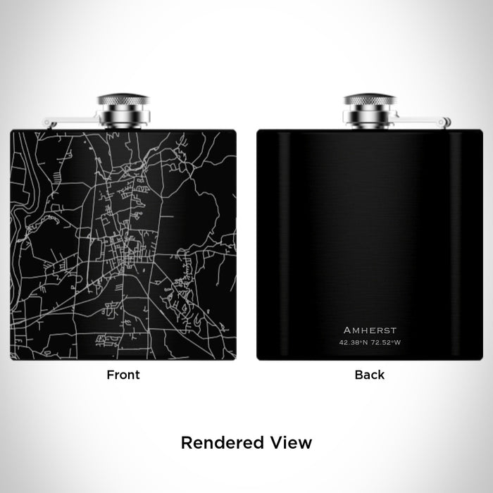 Rendered View of Amherst Massachusetts Map Engraving on 6oz Stainless Steel Flask in Black