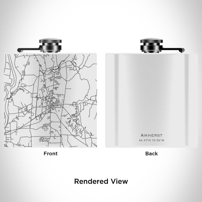 Rendered View of Amherst Massachusetts Map Engraving on 6oz Stainless Steel Flask in White