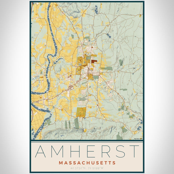 Amherst Massachusetts Map Print Portrait Orientation in Woodblock Style With Shaded Background