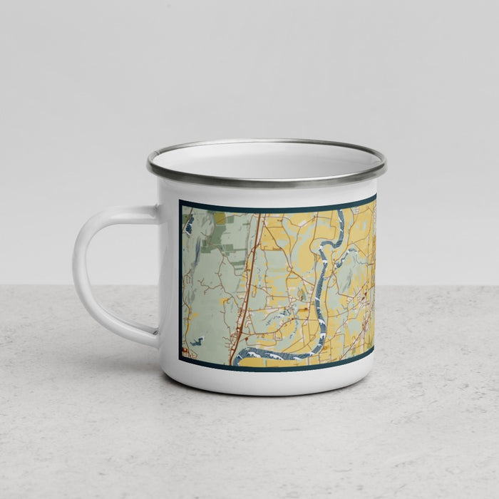 Left View Custom Amherst Massachusetts Map Enamel Mug in Woodblock