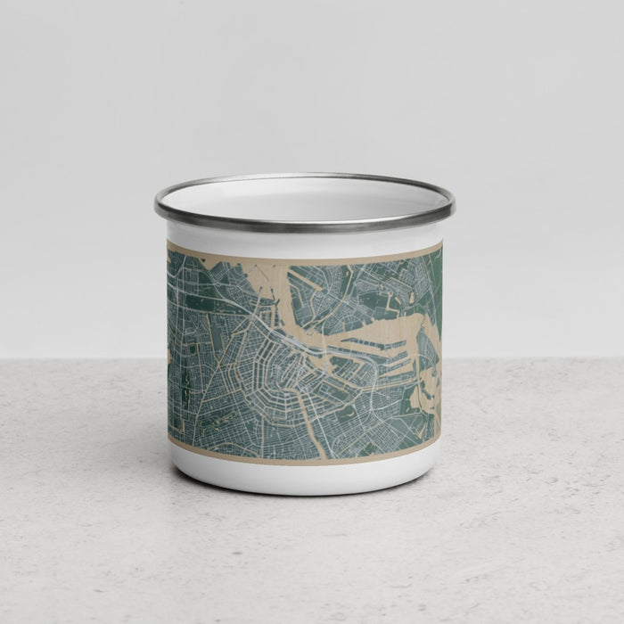 Front View Custom Amsterdam Netherlands Map Enamel Mug in Afternoon