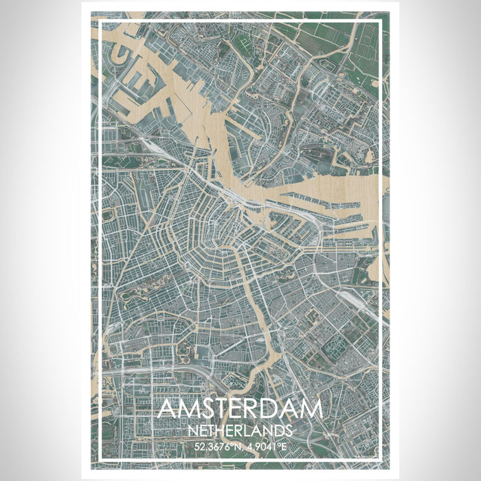 Amsterdam Netherlands Map Print Portrait Orientation in Afternoon Style With Shaded Background