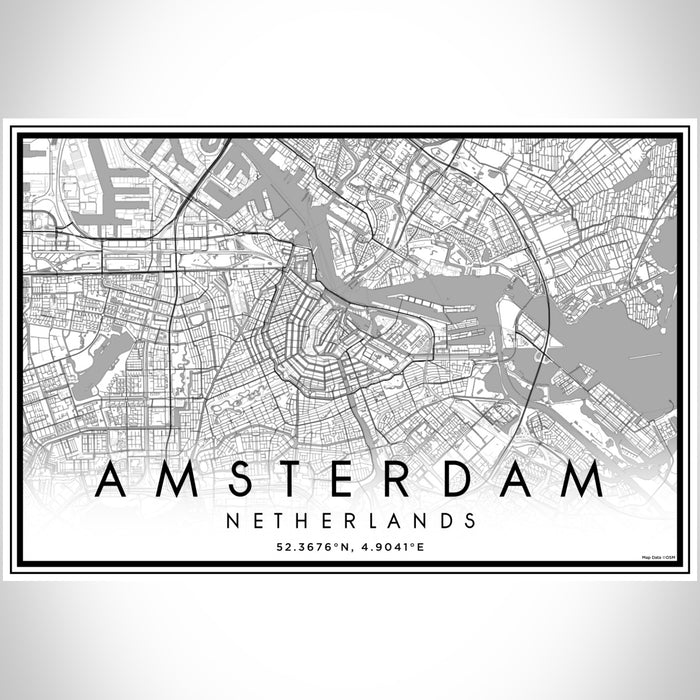 Amsterdam Netherlands Map Print Landscape Orientation in Classic Style With Shaded Background