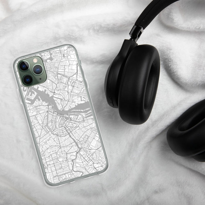Custom Amsterdam Netherlands Map Phone Case in Classic on Table with Black Headphones