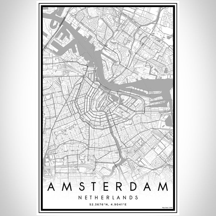 Amsterdam Netherlands Map Print Portrait Orientation in Classic Style With Shaded Background