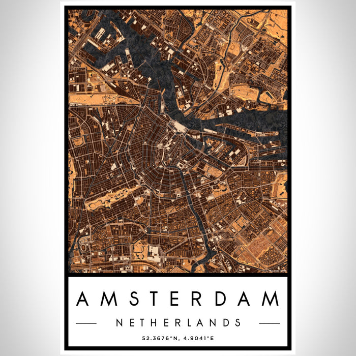 Amsterdam Netherlands Map Print Portrait Orientation in Ember Style With Shaded Background