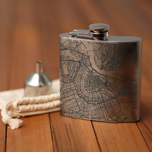 Amsterdam Netherlands Custom Engraved City Map Inscription Coordinates on 6oz Stainless Steel Flask